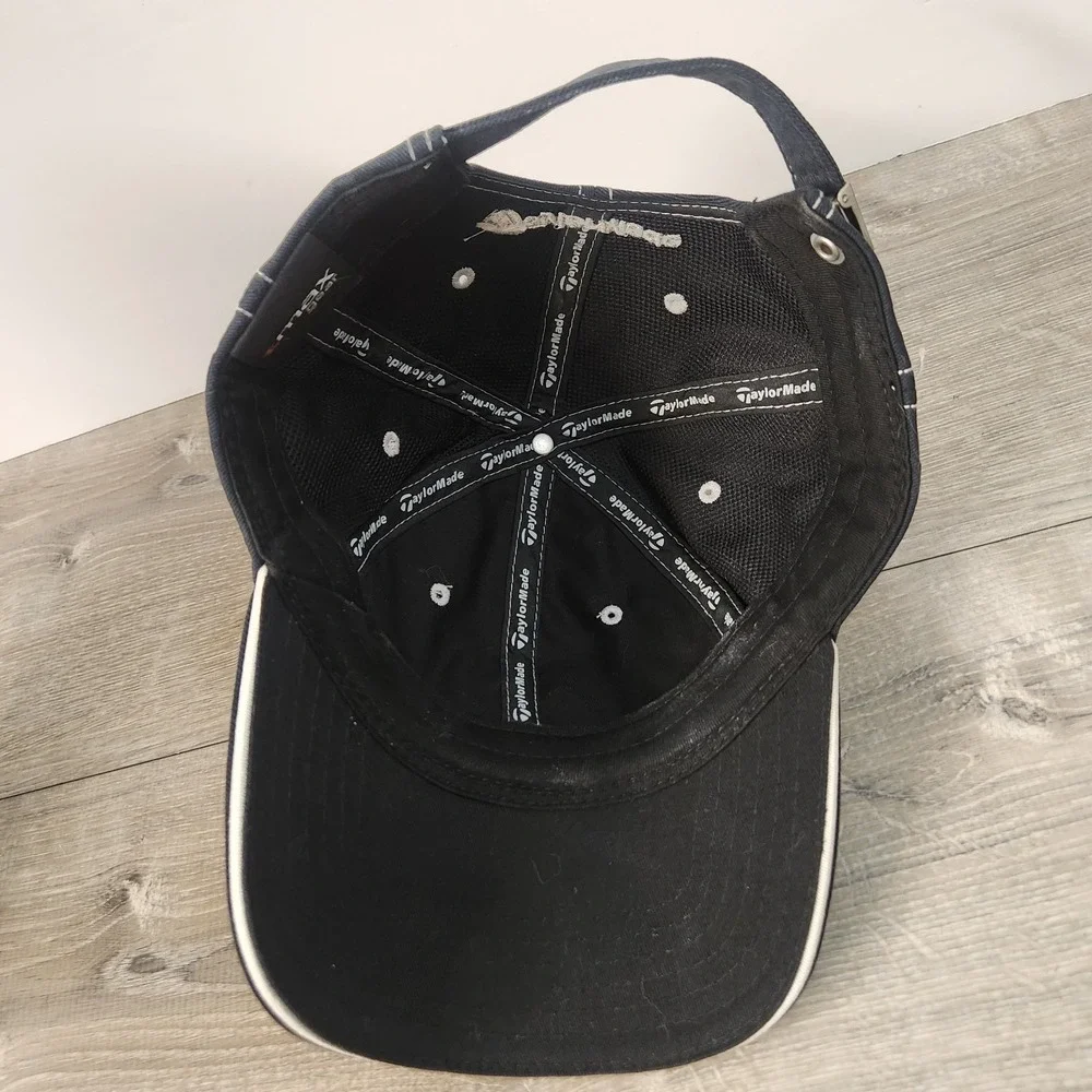 TaylorMade Golf TP Black Strapback Adjustable Baseball Hat Cap Black White